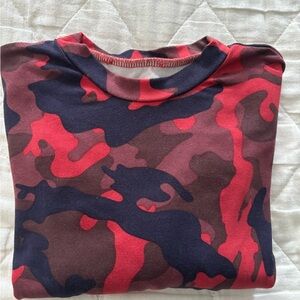 Red and Navy Camouflage T-Shirt Dress-Long Sleeve
